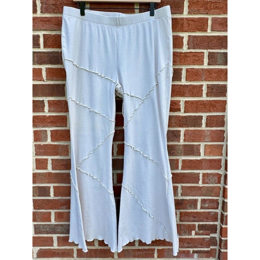 Wild Fable Ribbed Ruffle Flare Pant Jrs Sz 1X Cream High Rise Stretch Boho